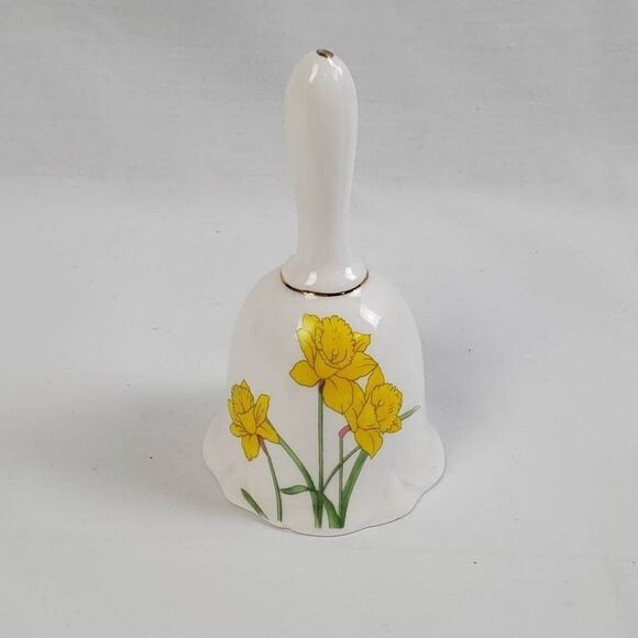 Bone China Daffodil Bell – Taiwan – Yellow Floral Gold Rim - Picture 1 of 4